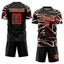 Загрузить изображение в средство просмотра галереи, Custom Black Red Cream-White Abstract Geometric Stripes Sports Sublimation Soccer Uniform Jersey
