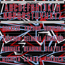 Load image into Gallery viewer, Custom Black Red Light Blue-White Abstract Geometric Stripes Sports Sublimation Soccer Uniform Jersey
