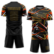 Загрузить изображение в средство просмотра галереи, Custom Black Orange Old Gold-White Abstract Geometric Stripes Sports Sublimation Soccer Uniform Jersey
