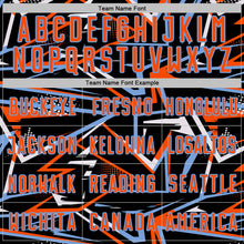 Загрузить изображение в средство просмотра галереи, Custom Black Orange Powder Blue-White Abstract Geometric Stripes Sports Sublimation Soccer Uniform Jersey
