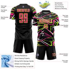 Load image into Gallery viewer, Custom Black Pink Neon Green-White Abstract Geometric Stripes Sports Sublimation Soccer Uniform Jersey
