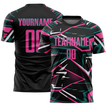 Load image into Gallery viewer, Custom Black Pink Teal-White Abstract Geometric Stripes Sports Sublimation Soccer Uniform Jersey
