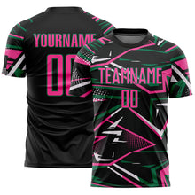 Load image into Gallery viewer, Custom Black Pink Kelly Green-White Abstract Geometric Stripes Sports Sublimation Soccer Uniform Jersey
