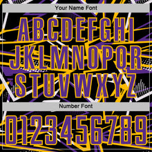 Загрузить изображение в средство просмотра галереи, Custom Black Purple Gold-White Abstract Geometric Stripes Sports Sublimation Soccer Uniform Jersey
