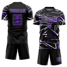 Загрузить изображение в средство просмотра галереи, Custom Black Purple Gray-White Abstract Geometric Stripes Sports Sublimation Soccer Uniform Jersey
