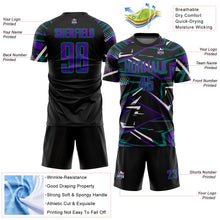 Laden Sie das Bild in den Galerie-Viewer, Custom Black Purple Teal-White Abstract Geometric Stripes Sports Sublimation Soccer Uniform Jersey
