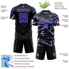 Load image into Gallery viewer, Custom Black Purple Light Blue-White Abstract Geometric Stripes Sports Sublimation Soccer Uniform Jersey
