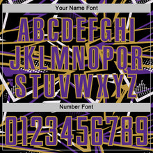 Charger l'image dans la galerie, Custom Black Purple Old Gold-White Abstract Geometric Stripes Sports Sublimation Soccer Uniform Jersey
