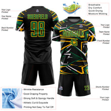 Load image into Gallery viewer, Custom Black Kelly Green Gold-White Abstract Geometric Stripes Sports Sublimation Soccer Uniform Jersey

