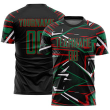 Charger l'image dans la galerie, Custom Black Kelly Green Red-White Abstract Geometric Stripes Sports Sublimation Soccer Uniform Jersey
