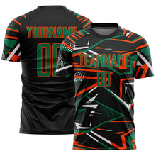 Charger l'image dans la galerie, Custom Black Kelly Green Orange-White Abstract Geometric Stripes Sports Sublimation Soccer Uniform Jersey
