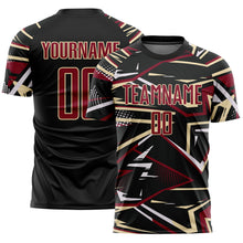 Laden Sie das Bild in den Galerie-Viewer, Custom Black Crimson Cream-White Abstract Geometric Stripes Sports Sublimation Soccer Uniform Jersey
