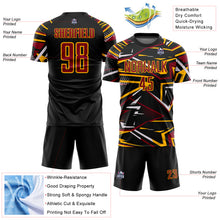 Загрузить изображение в средство просмотра галереи, Custom Black Crimson Gold-White Abstract Geometric Stripes Sports Sublimation Soccer Uniform Jersey
