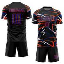 Load image into Gallery viewer, Custom Black Royal Orange-White Abstract Geometric Stripes Sports Sublimation Soccer Uniform Jersey
