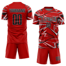 Charger l'image dans la galerie, Custom Red Black Gray-White Abstract Geometric Stripes Sports Sublimation Soccer Uniform Jersey

