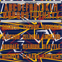 Загрузить изображение в средство просмотра галереи, Custom Navy Crimson Gold-White Abstract Geometric Stripes Sports Sublimation Soccer Uniform Jersey
