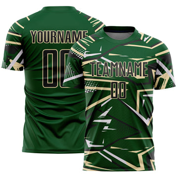 Custom Green Black Cream-White Abstract Geometric Stripes Sports Sublimation Soccer Uniform Jersey