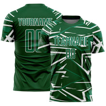 Charger l'image dans la galerie, Custom Green Kelly Green-White Abstract Geometric Stripes Sports Sublimation Soccer Uniform Jersey
