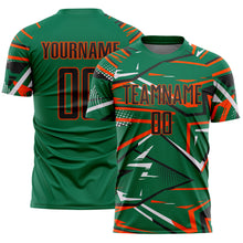 Загрузить изображение в средство просмотра галереи, Custom Kelly Green Black Orange-White Abstract Geometric Stripes Sports Sublimation Soccer Uniform Jersey
