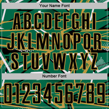 Load image into Gallery viewer, Custom Kelly Green Black Old Gold-White Abstract Geometric Stripes Sports Sublimation Soccer Uniform Jersey
