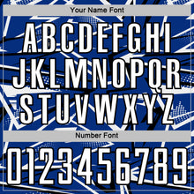 Charger l'image dans la galerie, Custom Royal White-Black Abstract Geometric Stripes Sports Sublimation Soccer Uniform Jersey
