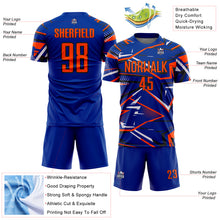 Charger l'image dans la galerie, Custom Royal Orange Black-White Abstract Geometric Stripes Sports Sublimation Soccer Uniform Jersey
