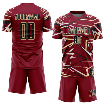 Custom Crimson Black Cream-White Abstract Geometric Stripes Sports Sublimation Soccer Uniform Jersey