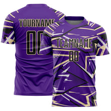 Загрузить изображение в средство просмотра галереи, Custom Purple Black Cream-White Abstract Geometric Stripes Sports Sublimation Soccer Uniform Jersey
