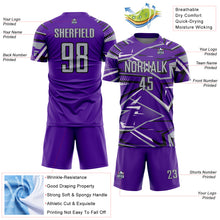 Загрузить изображение в средство просмотра галереи, Custom Purple Gray Black-White Abstract Geometric Stripes Sports Sublimation Soccer Uniform Jersey

