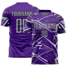 Загрузить изображение в средство просмотра галереи, Custom Purple Gray Black-White Abstract Geometric Stripes Sports Sublimation Soccer Uniform Jersey

