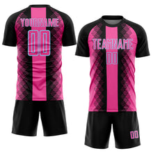 Load image into Gallery viewer, Custom Black Pink-Light Blue Zigzag Diamond Stripe Sports Sublimation Soccer Uniform Jersey
