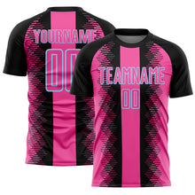 Load image into Gallery viewer, Custom Black Pink-Light Blue Zigzag Diamond Stripe Sports Sublimation Soccer Uniform Jersey
