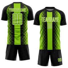 Load image into Gallery viewer, Custom Black Neon Green-White Zigzag Diamond Stripe Sports Sublimation Soccer Uniform Jersey
