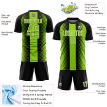 Load image into Gallery viewer, Custom Black Neon Green-White Zigzag Diamond Stripe Sports Sublimation Soccer Uniform Jersey
