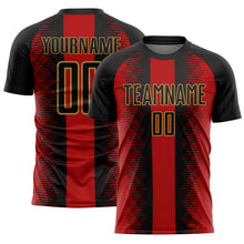 Load image into Gallery viewer, Custom Black Red-Old Gold Zigzag Diamond Stripe Sports Sublimation Soccer Uniform Jersey
