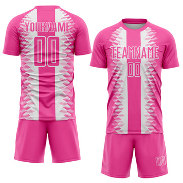 Custom Pink White Zigzag Diamond Stripe Sports Sublimation Soccer Uniform Jersey
