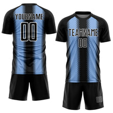 Load image into Gallery viewer, Custom Black Light Blue-White Zigzag Diamond Stripe Sports Sublimation Soccer Uniform Jersey

