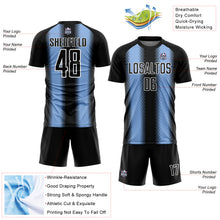 Load image into Gallery viewer, Custom Black Light Blue-White Zigzag Diamond Stripe Sports Sublimation Soccer Uniform Jersey
