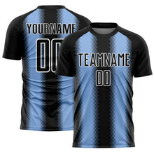 Load image into Gallery viewer, Custom Black Light Blue-White Zigzag Diamond Stripe Sports Sublimation Soccer Uniform Jersey
