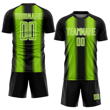 Custom Black Neon Green-White Zigzag Diamond Stripe Sports Sublimation Soccer Uniform Jersey