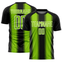 Load image into Gallery viewer, Custom Black Neon Green-White Zigzag Diamond Stripe Sports Sublimation Soccer Uniform Jersey

