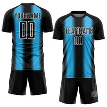 Load image into Gallery viewer, Custom Black Sky Blue-White Zigzag Diamond Stripe Sports Sublimation Soccer Uniform Jersey

