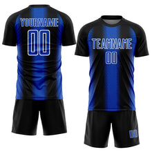 Laden Sie das Bild in den Galerie-Viewer, Custom Black Thunder Blue-White Zigzag Diamond Stripe Sports Sublimation Soccer Uniform Jersey
