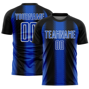 Custom Black Thunder Blue-White Zigzag Diamond Stripe Sports Sublimation Soccer Uniform Jersey