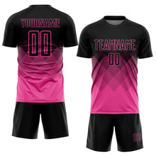 Charger l'image dans la galerie, Custom Black Pink Gradient Diamond Diagonal Lines Sports Sublimation Soccer Uniform Jersey
