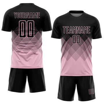 Custom Black Light Pink Gradient Diamond Diagonal Lines Sports Sublimation Soccer Uniform Jersey