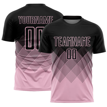 Custom Black Light Pink Gradient Diamond Diagonal Lines Sports Sublimation Soccer Uniform Jersey