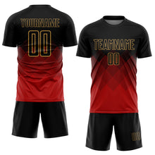 Load image into Gallery viewer, Custom Black Red-Old Gold Gradient Diamond Diagonal Lines Sports Sublimation Soccer Uniform Jersey
