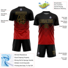 Load image into Gallery viewer, Custom Black Red-Old Gold Gradient Diamond Diagonal Lines Sports Sublimation Soccer Uniform Jersey
