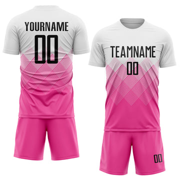 Custom White Black-Pink Gradient Diamond Diagonal Lines Sports Sublimation Soccer Uniform Jersey